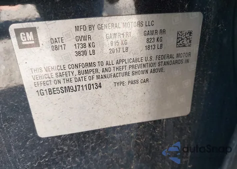 2018 Chevrolet Cruze Lt Auto from USA, damaged, VIN 1G1BE5SM9J7110134